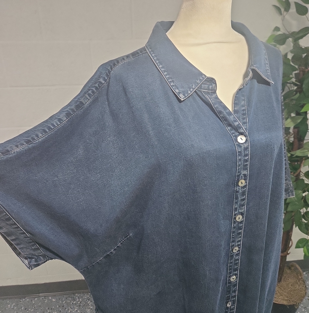NWT Soft Surroundings Je Veux Short Sleeve Denim Relaxed Shirt Dress Maxi 3X - Picture 5 of 10